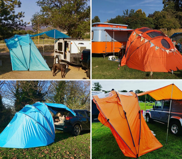 SheltaPod awning works with any vehicle from SUVs, vans and jeeps to caravans, campers, campervans and motorhomes. It can be used as a sun canopy, half dome, 4 person tent and driveaway awning. A family tent for camping, small pack size and lightweight.