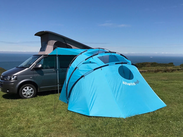 The SheltaPod awning works with any vehicle from SUVs, vans and jeeps to caravans, campers, campervans and motorhomes. It can be used as a sun canopy, half dome, 4 person tent and driveaway awning. A family tent for camping, small pack size and lightweight.