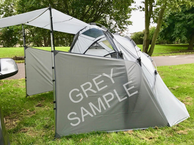 Privacy Panels. SheltaPod awning works with any vehicle from SUVs, vans and jeeps to caravans, campers, campervans and motorhomes. It can be used as a sun canopy, half dome, 4 person tent and driveaway awning. 